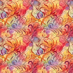 autumn swirls, orange, red, yellow, purple, pink, coral, warm colors, swirling patterns, flowing design, abstract swirls,, fabric panel, seamless pattern, watercolor style, autumn theme, fall colors, continuous design, decorative swirls, warm tones