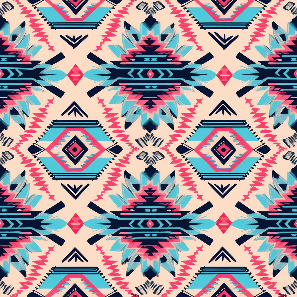 Aztec Pink and Blue Western Pattern 1 Minky Fabric