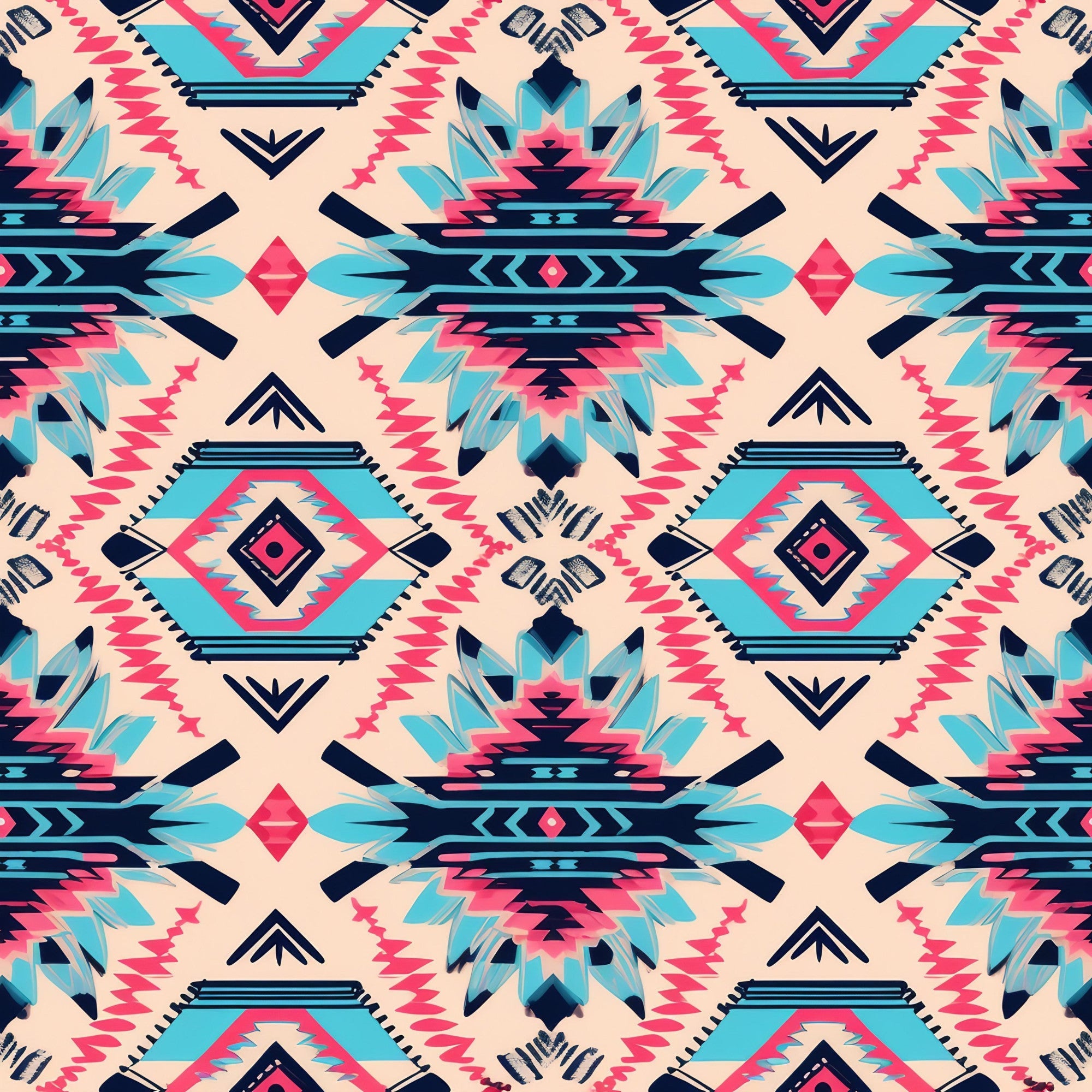 Aztec Pink and Blue Western Pattern 1 Minky Fabric