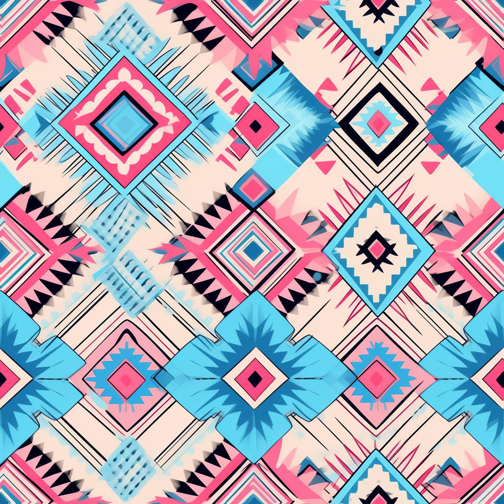 Aztec Pink and Blue Western Pattern 2 Minky Fabric