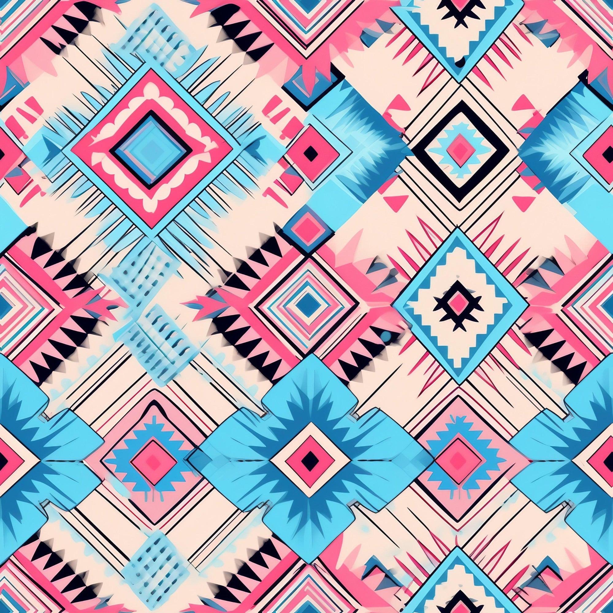 Aztec Pink and Blue Western Pattern 2 Minky Fabric