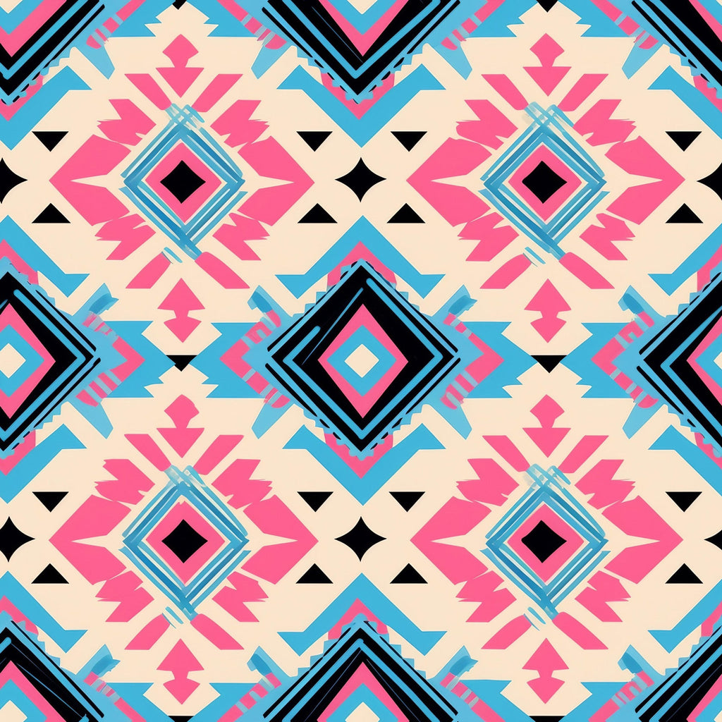 Aztec Pink and Blue Western Pattern 3 Minky Fabric