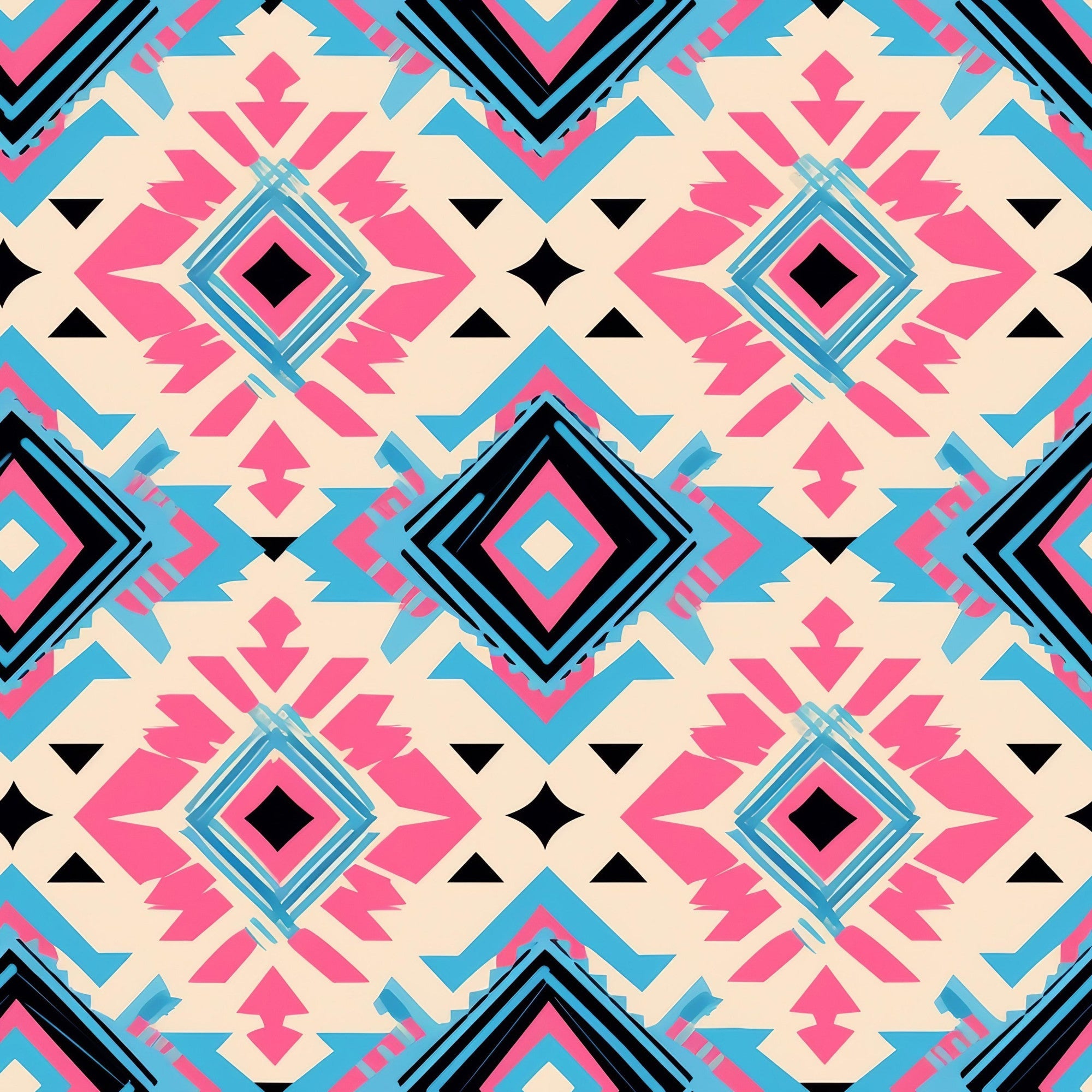 Aztec Pink and Blue Western Pattern 3 Minky Fabric