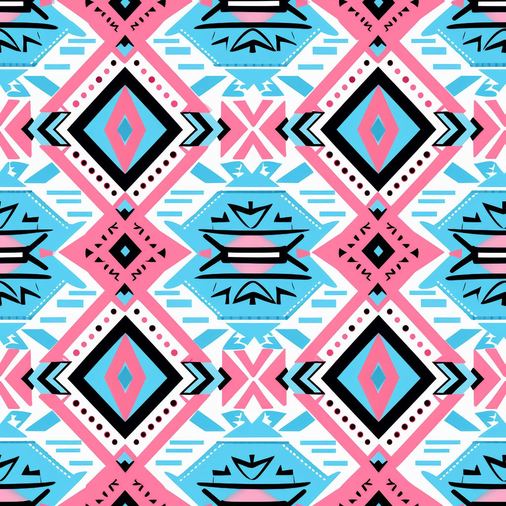 Aztec Pink and Blue Western Pattern 4 Minky Fabric