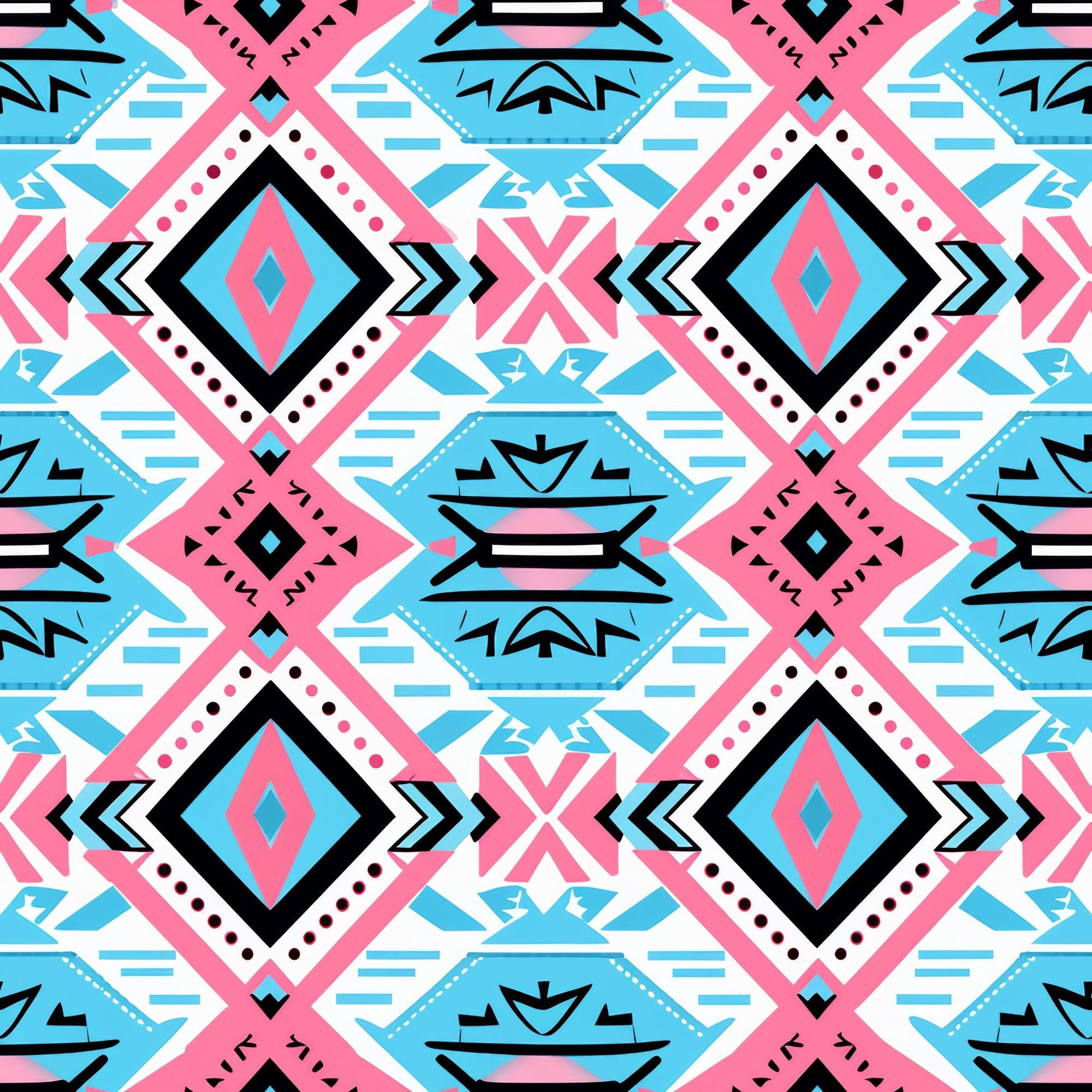 Aztec Pink and Blue Western Pattern 4 Minky Fabric