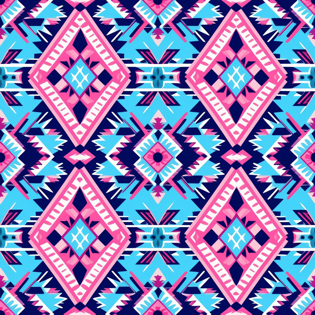 Aztec Pink and Blue Western Pattern 5 Minky Fabric