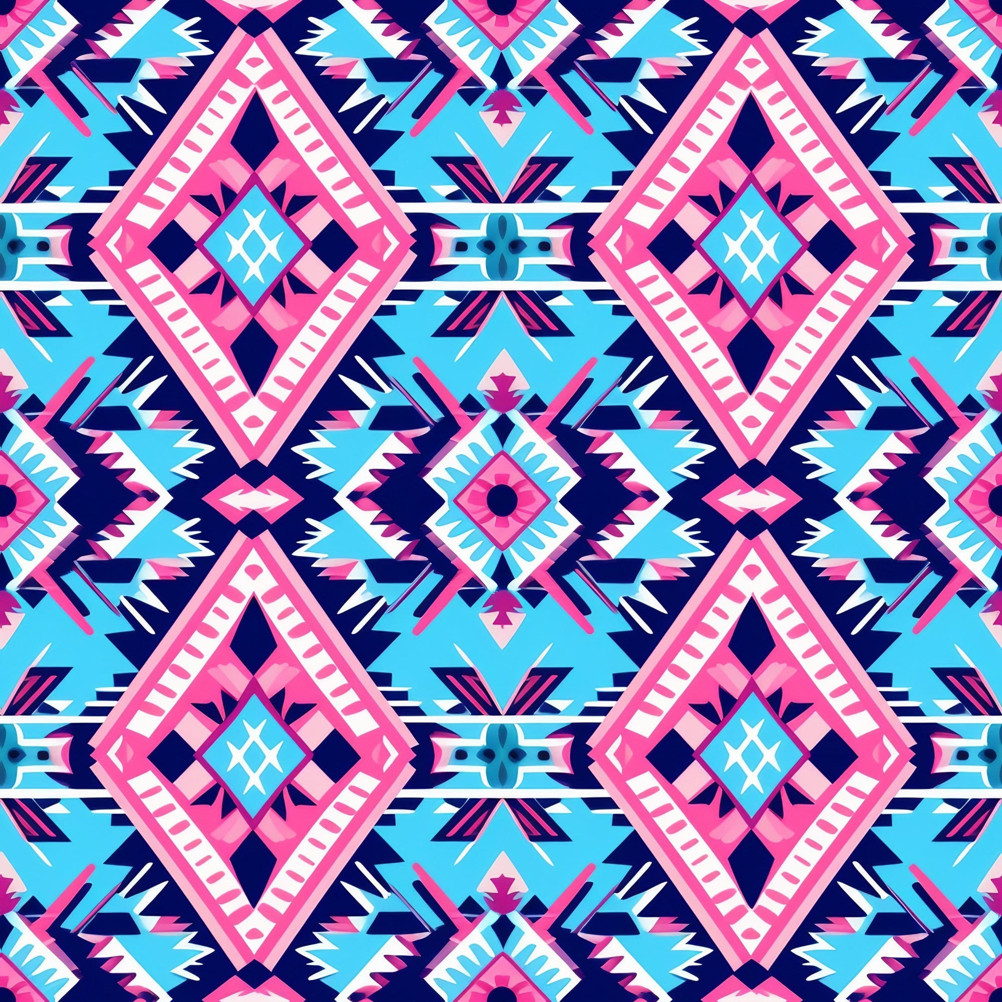 Aztec Pink and Blue Western Pattern 5 Minky Fabric
