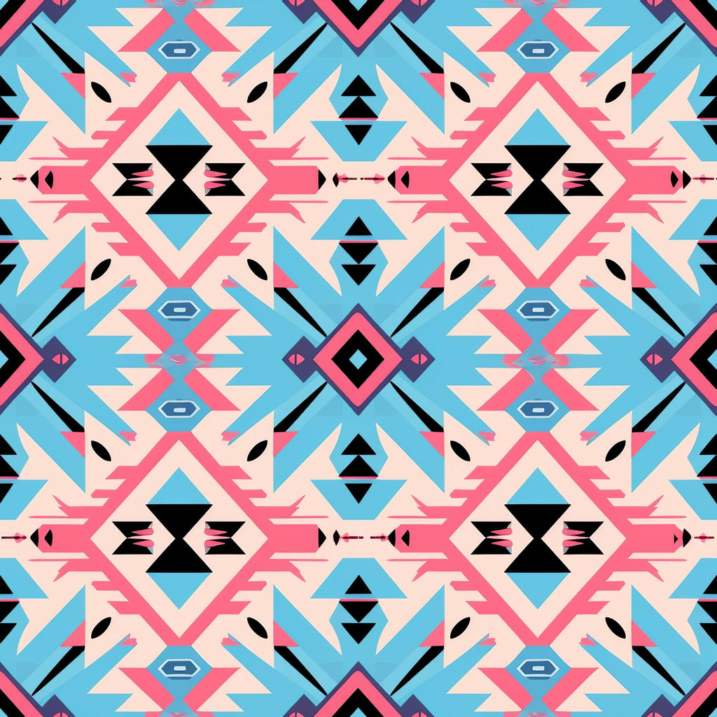 Aztec Pink and Blue Western Pattern 6 Minky Fabric