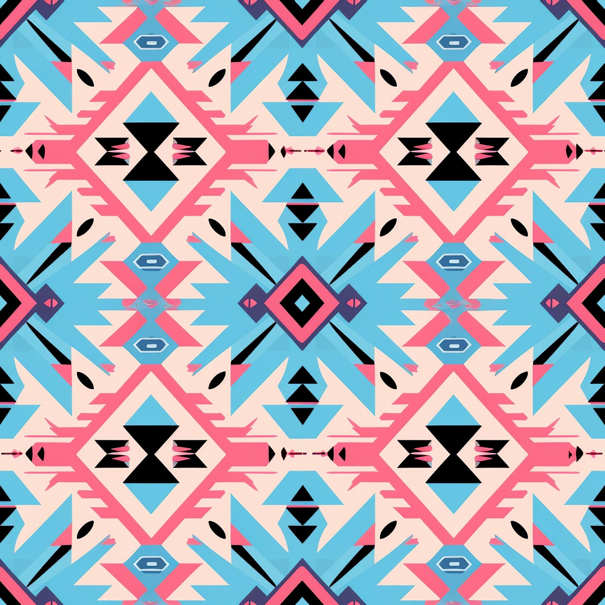 Aztec Pink and Blue Western Pattern 6 Minky Fabric