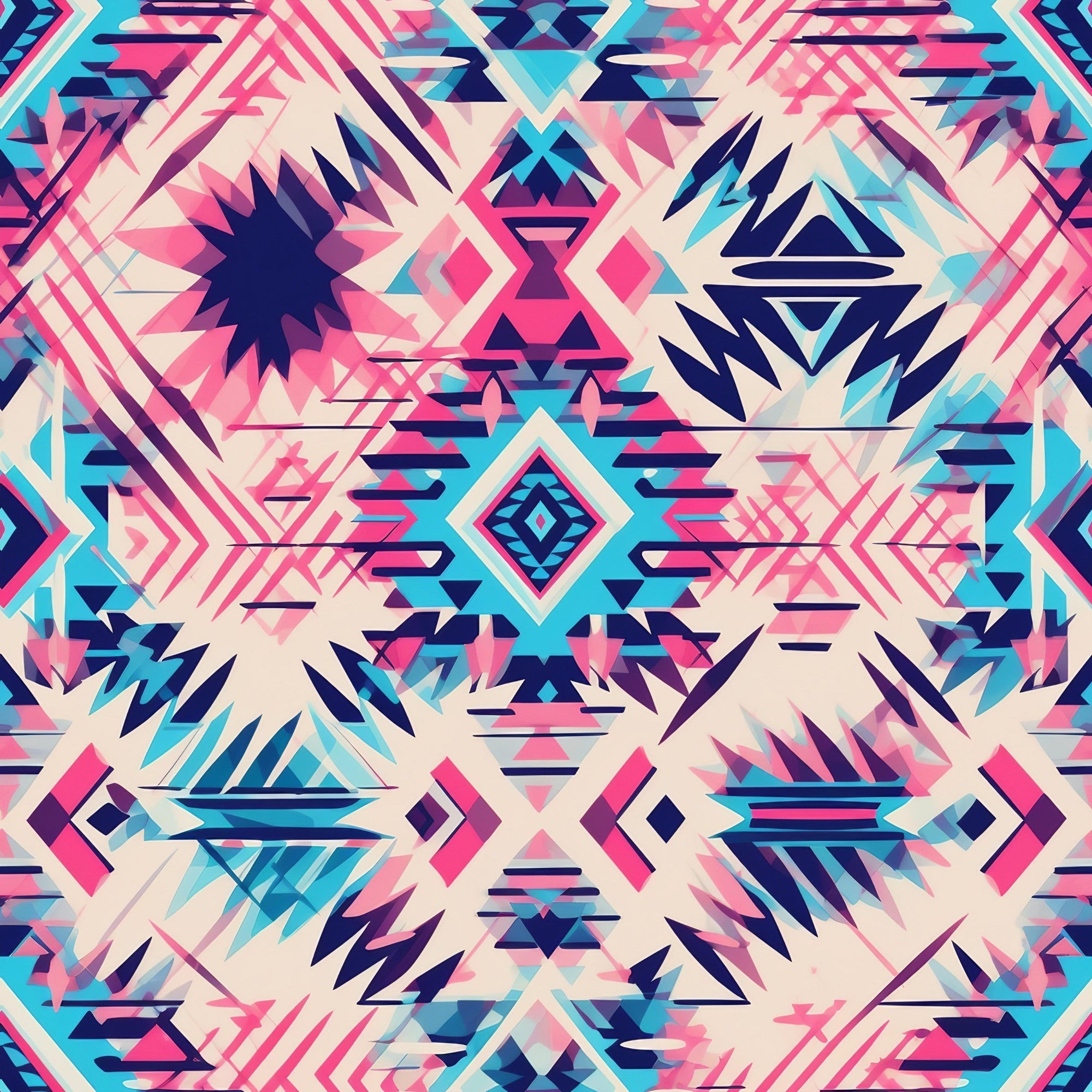 Aztec Pink and Blue Western Pattern 8 Minky Fabric