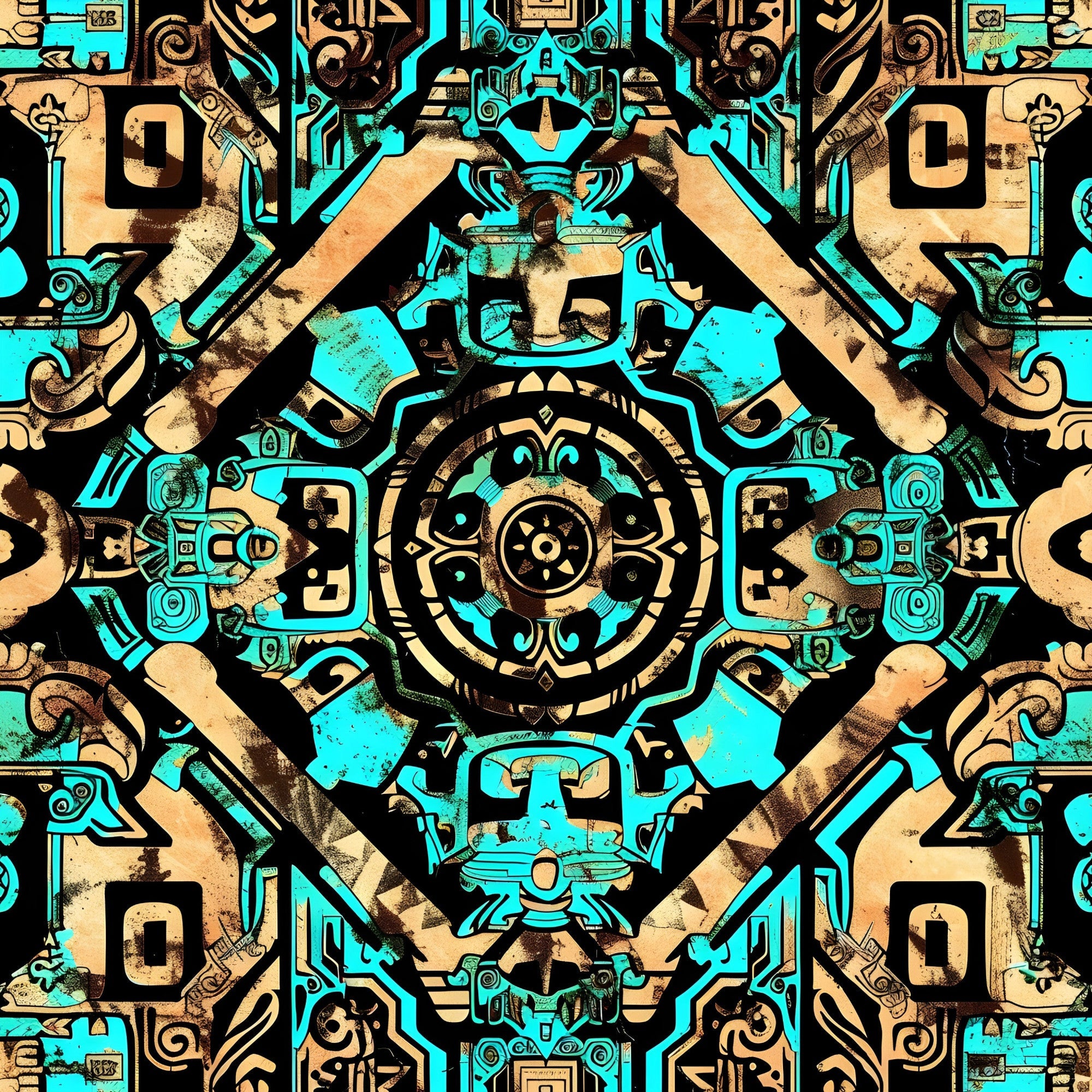 Teal Totem Pattern 18 Minky Fabric