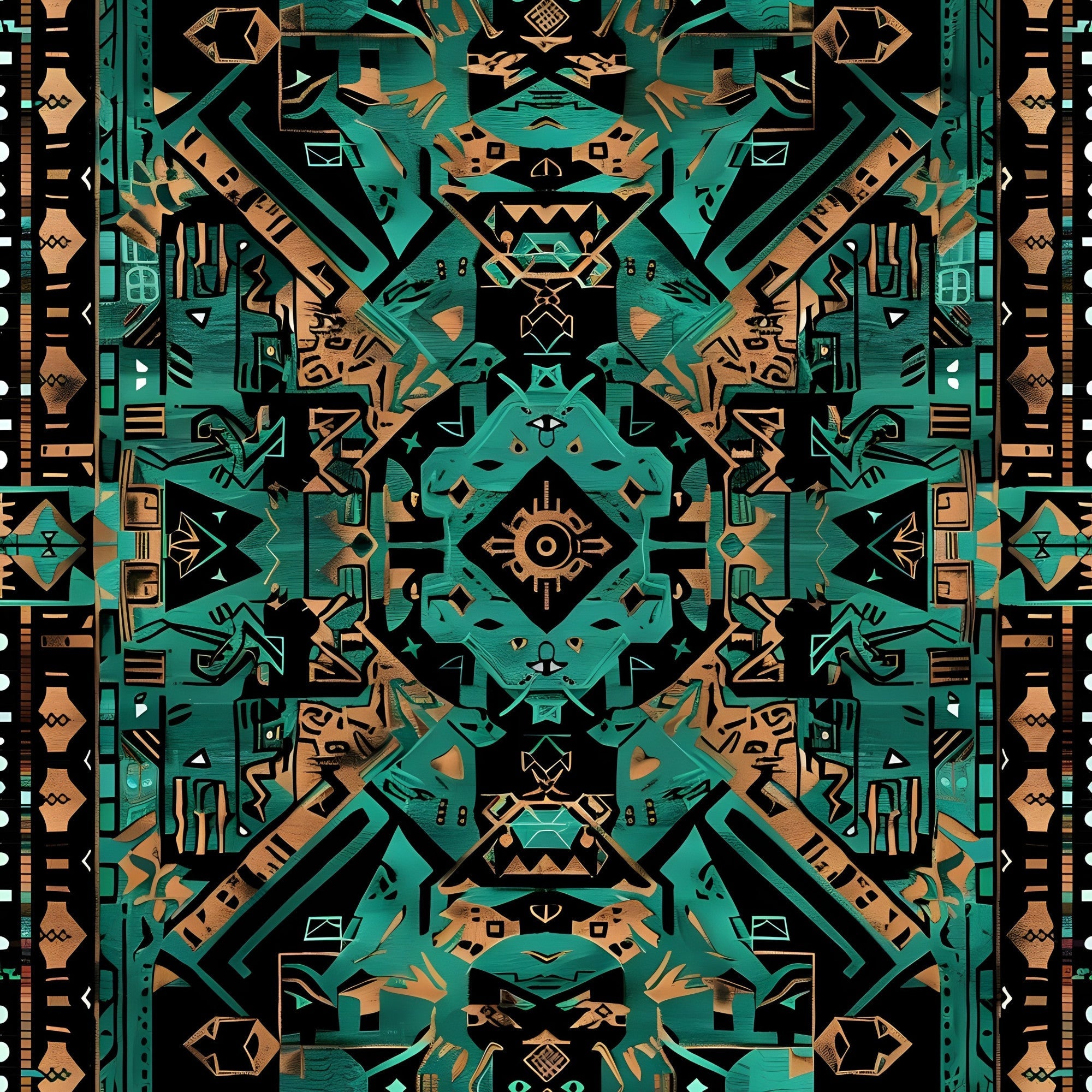 Teal Totem Pattern 2 Minky Fabric
