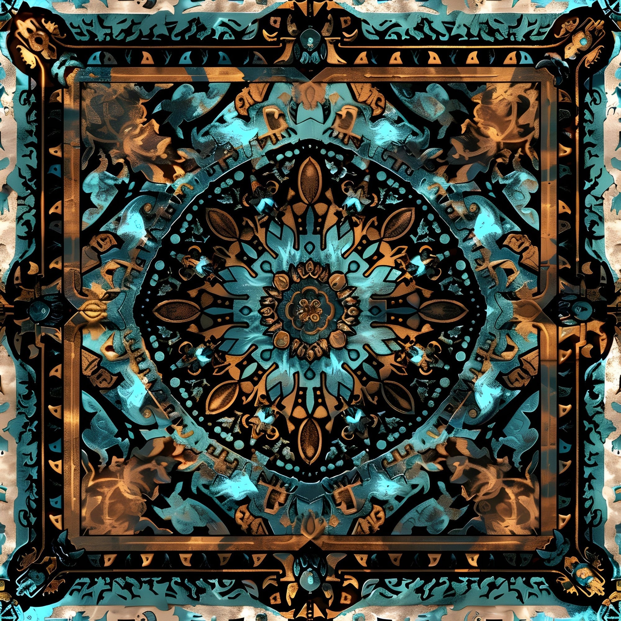 Teal Totem Pattern 22 Minky Fabric