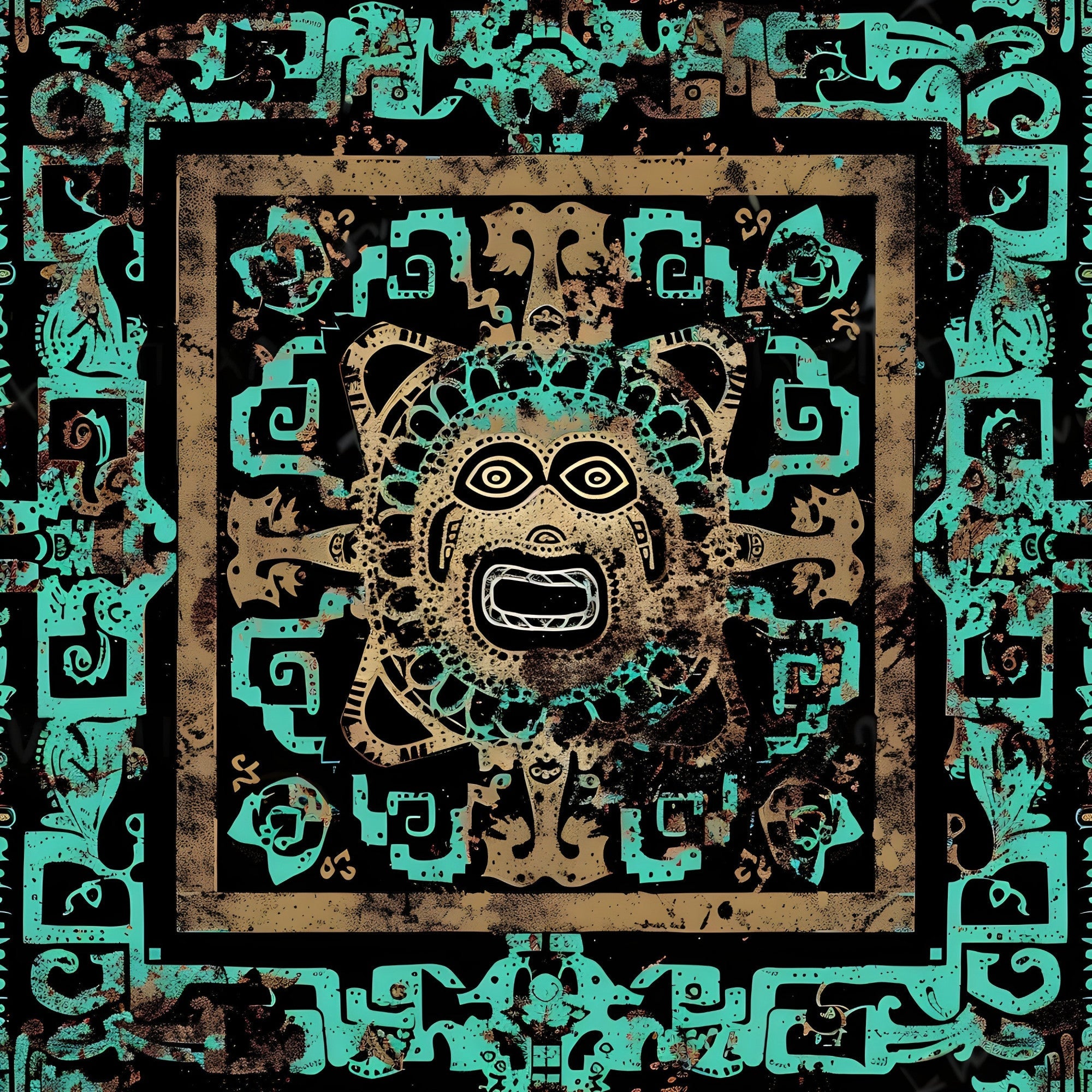 Teal Totem Pattern 3 Minky Fabric