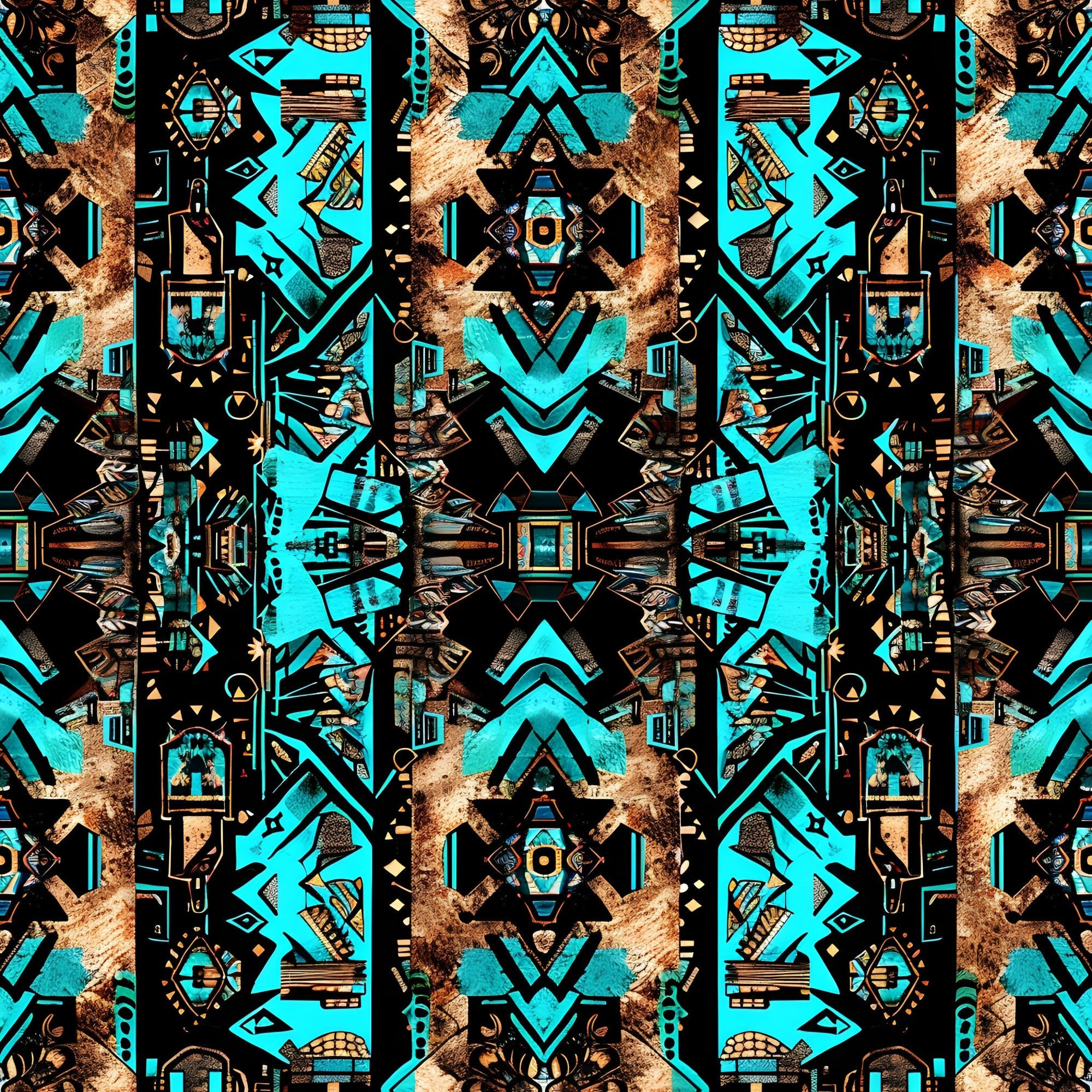 Teal Totem Pattern 4 Minky Fabric