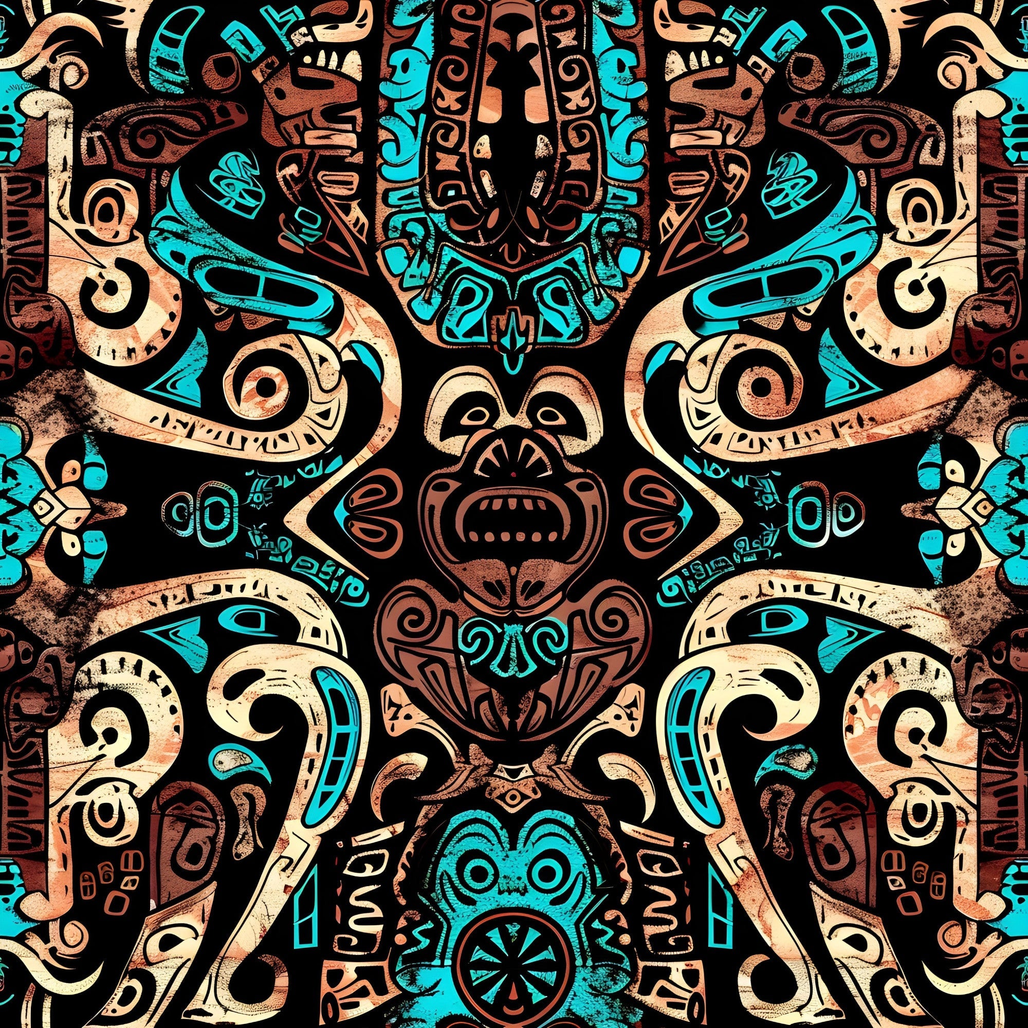 Teal Totem Pattern 5 Minky Fabric