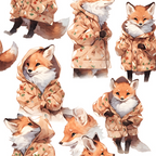 baby foxes, orange foxes, peach hoodies, floral hoodies, cute animals, watercolor style,, fabric panel, woodland creatures, kawaii art, anthropomorphic foxes, soft pastels, children's fabric, nursery fabric, animal clothing, whimsical illustration, fox characters, cotton fabric, quilting material, adorable animals