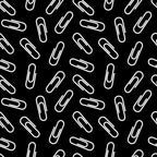 black background, white paperclips, office supplies, school supplies, geometric pattern, repeating design, monochrome,, fabric panel, back to school, minimalist style, scattered arrangement, stationery theme, educational motif, craft supplies, sewing fabric, contemporary pattern, academic theme