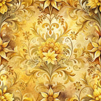 golden yellow, amber, bronze, baroque pattern, ornate florals, damask design, scrollwork, acanthus leaves, decorative motifs, symmetrical design, vintage style, elegant pattern, warm tones, honey colored, ornamental flowers, rococo elements,, fabric panel, luxurious appearance, intricate details