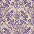 purple, lavender, cream, beige, baroque pattern, ornate florals, damask design, scrollwork, acanthus leaves, decorative motifs, vintage style, elegant pattern,, fabric panel, intricate details, symmetrical design, formal florals, rococo elements, luxurious pattern, repeating motif
