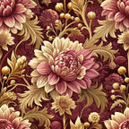 burgundy, maroon, gold, cream, pink, baroque floral, ornate flowers, decorative leaves, vintage pattern,, fabric panel, elegant design, romantic florals, swirling motifs, rich colors, luxurious pattern, detailed blooms, ornamental style, sophisticated floral