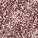 mauve, dusty rose, burgundy, baroque florals, ornate flowers, damask pattern, scrollwork, acanthus leaves, peonies, vintage blooms, monochromatic design, elegant motifs, decorative swirls,, fabric panel, sophisticated palette, ornamental botanical, victorian style, luxurious texture, repeating pattern