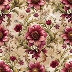 burgundy, mauve, pink, cream, beige, olive green, baroque florals, ornate flowers, decorative scrolls, vintage pattern, elaborate blooms, acanthus leaves, damask style, romantic motifs,, fabric panel, floral swirls, ornamental design, rich textures, victorian inspired