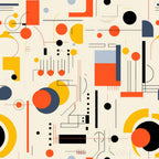 orange, yellow, black, blue, red, geometric shapes, circles, rectangles, abstract design, bauhaus style, modernist art, minimalist pattern,, fabric panel, contemporary art, primary colors, geometric composition, artistic print, craft fabric, mid-century modern