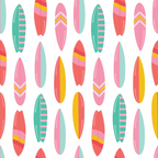 coral pink, mint green, yellow, surfboards, beach pattern, tropical design, summer vacation, ocean sports,, fabric panel, geometric stripes, chevron details, coastal theme, surf culture, bright colors, repeating pattern, beach lifestyle, water sports, tropical vibes, vacation motif