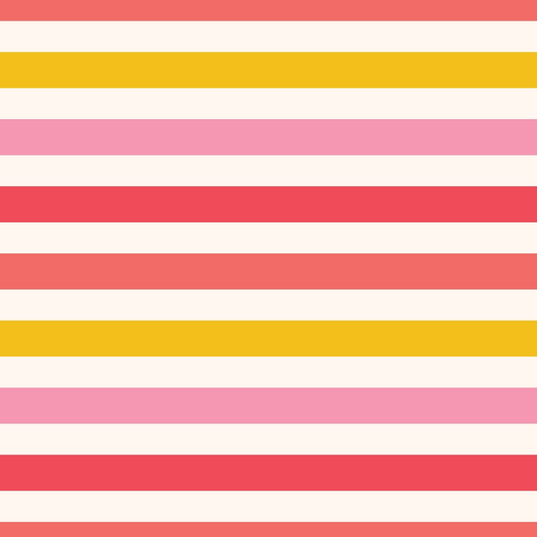 coral red, golden yellow, soft pink, cream white, horizontal stripes, beach colors, summer palette, warm tones,, fabric panel, striped pattern, tropical colors, vacation theme, sunset hues, cheerful stripes, bright colors, cotton fabric, geometric stripes