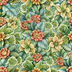botanical floral, euphorbia flowers, coral blooms, sage green leaves, teal foliage, cream petals, orange flowers, tropical pattern, lush foliage,, fabric panel, nature motif, detailed illustration, layered botanicals, realistic flowers, garden theme, flowing design, organic shapes, vintage botanical, dense florals
