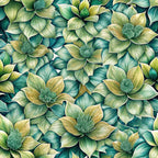green flowers, teal petals, sage green, botanical pattern, euphorbia blooms, floral design,, fabric panel, nature motif, layered petals, seamless repeat, artistic illustration, garden flowers, botanical art, crafting material, sewing fabric, decorative blooms, natural colors, organic pattern, textile design