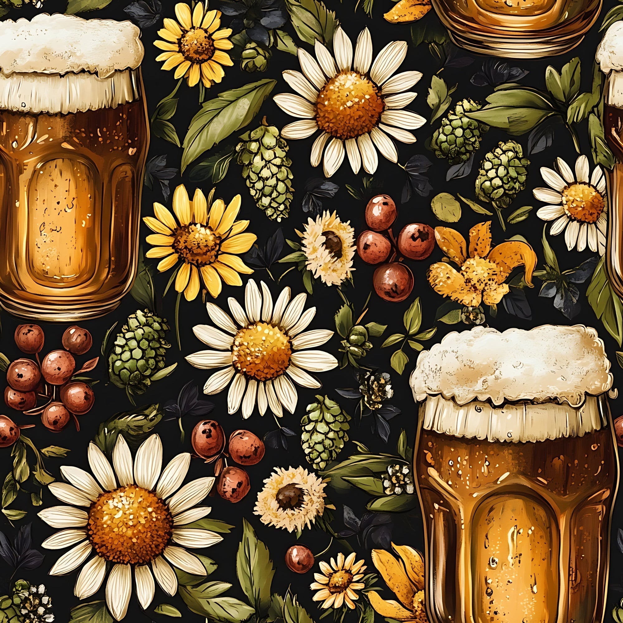 Beer Garden Florals Pattern 2 Minky Fabric