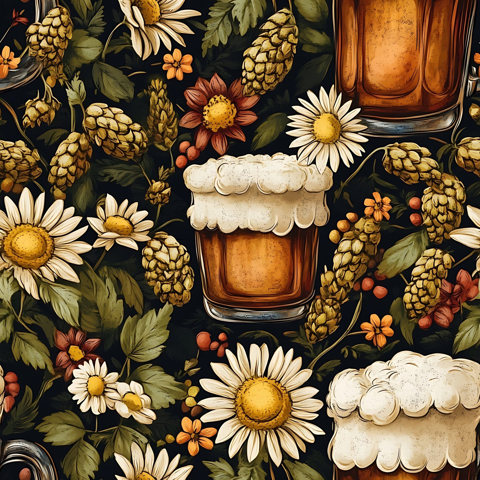 Beer Garden Florals Pattern 3 Minky Fabric