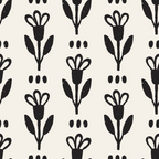 black, white, cream, beige, floral motifs, botanical pattern, folk art flowers, stylized blooms, hand-drawn style, geometric dots, minimalist design, modern folk, scandinavian inspired,, fabric panel, repeating pattern, monochrome, crafting material, sewing fabric, contemporary botanical