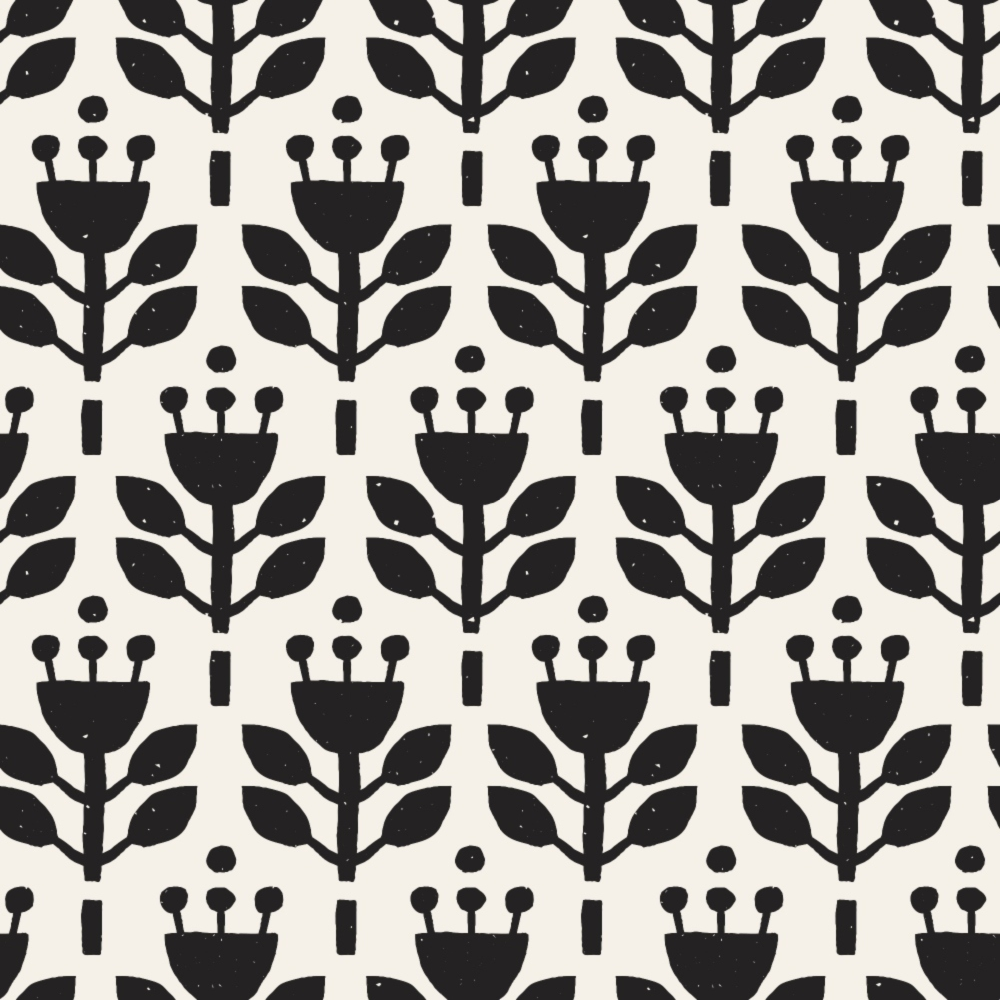 black, white, botanical, flowers, leaves, stems, folk art, scandinavian style, geometric florals, repeating pattern, monochrome, minimalist,, fabric panel, nature motifs, stylized blooms, modern folk, clean design, craft fabric, sewing material