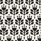 black, white, botanical, flowers, leaves, stems, folk art, scandinavian style, geometric florals, repeating pattern, monochrome, minimalist,, fabric panel, nature motifs, stylized blooms, modern folk, clean design, craft fabric, sewing material
