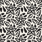 black, white, doodles, floral motifs, abstract flowers, geometric shapes, organic patterns, hand-drawn style, monochrome, repeating design,, fabric panel, petals, leaves, botanical elements, whimsical, artistic, modern pattern, crafting fabric