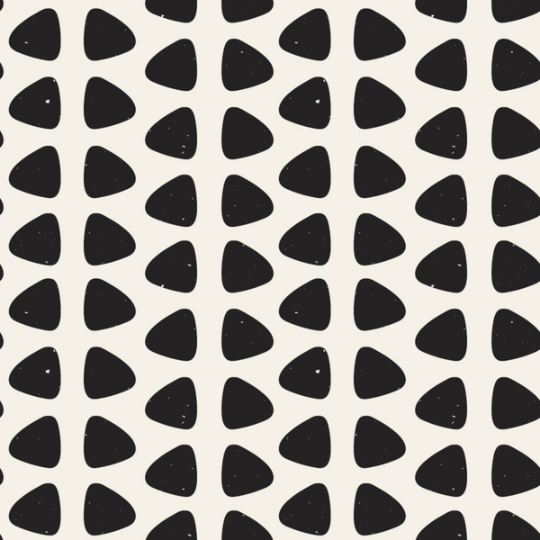 black, white, cream, geometric shapes, triangular shapes, abstract pattern, modern design, minimalist, contemporary, hand-drawn style, organic shapes,, fabric panel, crafting material, sewing supplies, monochrome, scattered motifs, playful design, artistic pattern