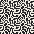 black, white, cream, beige, abstract doodles, organic shapes, flowing lines, curved forms, hand-drawn style, modern pattern, contemporary design,, fabric panel, seamless repeat, monochrome, minimalist, artistic swirls, irregular shapes, crafting fabric, sewing material