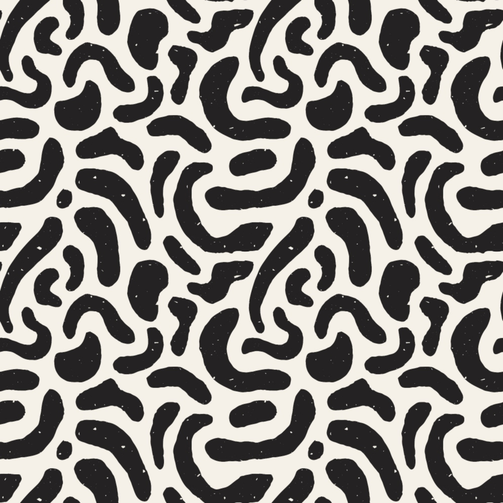 black, white, cream, beige, abstract doodles, organic shapes, flowing lines, curved forms, hand-drawn style, modern pattern, contemporary design,, fabric panel, seamless repeat, monochrome, minimalist, artistic swirls, irregular shapes, crafting fabric, sewing material