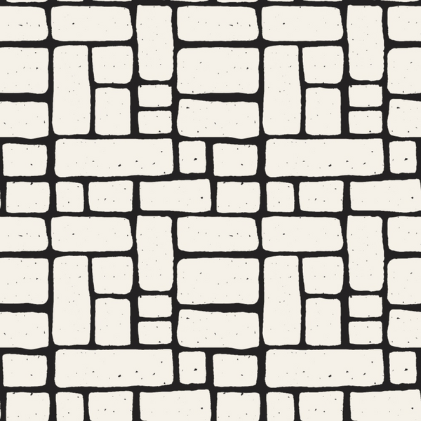 Black and white geometric pattern featuring rectangles and squares arranged in a grid-like design.