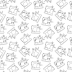 black and white, vintage sewing machines,, fabric panel, line art, outline drawings, sewing equipment, craft theme, monochrome pattern, repeating motif, antique machines, sewing notions, crafting supplies, white background, black outlines, vintage style, sewing room, quilting fabric, cotton material, craft pattern