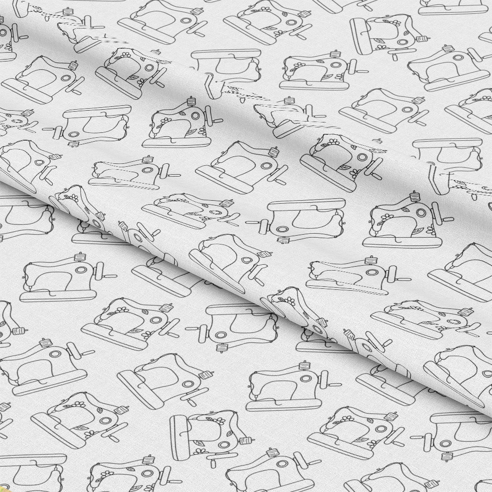 Black on White Vintage Sewing Machines Quilting Cotton Fabric