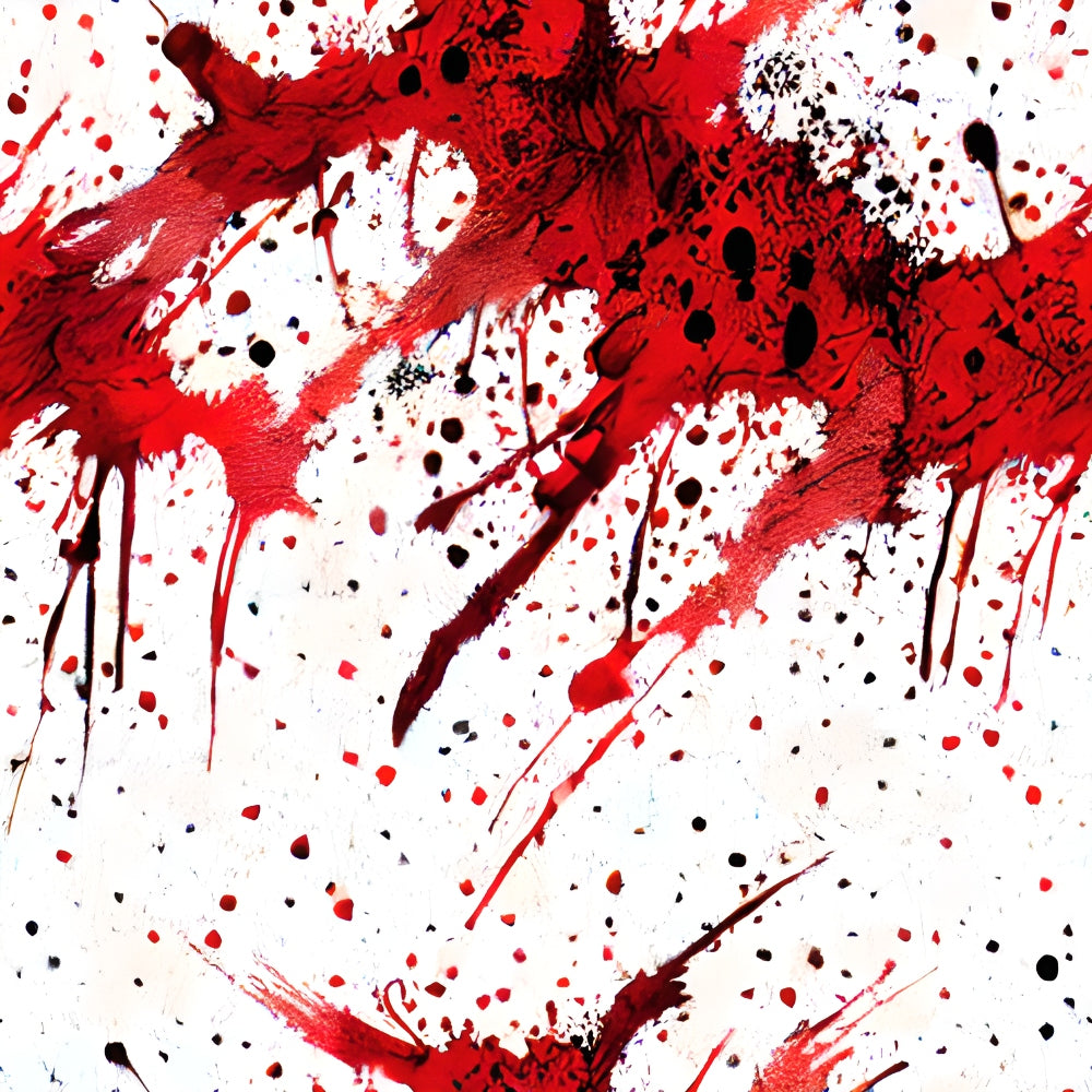 red, crimson, black, white, blood spatter, splatter pattern, drip effect, gothic, horror theme, abstract splatters, dramatic, intense,, fabric panel, halloween, spooky, macabre, painterly, textured, artistic splashes
