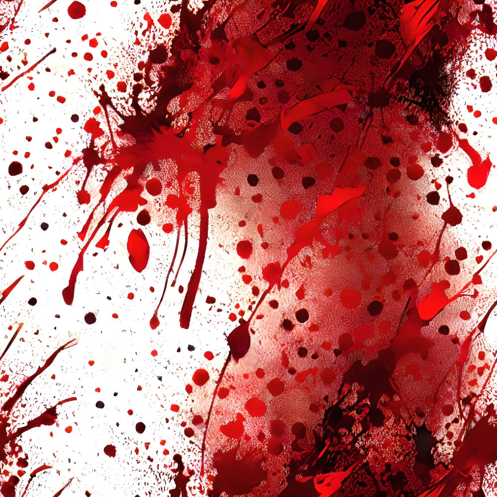 crimson red, dark red, burgundy, white background, blood spatter, splatter pattern, drips, droplets, abstract design, horror theme, halloween fabric, gothic style, dramatic pattern,, fabric panel, spooky design, theatrical prop, costume fabric, intense colors, grunge aesthetic