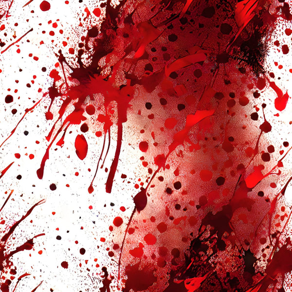 crimson red, dark red, burgundy, white background, blood spatter, splatter pattern, drips, droplets, abstract design, horror theme, halloween fabric, gothic style, dramatic pattern,, fabric panel, spooky design, theatrical prop, costume fabric, intense colors, grunge aesthetic