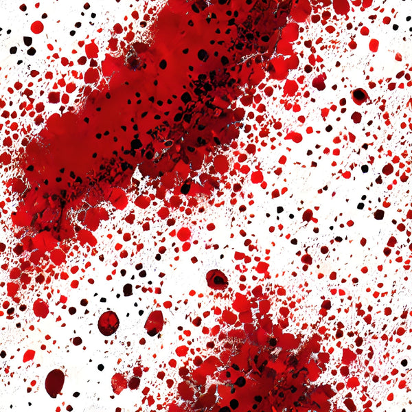 red, crimson, burgundy, white, black, blood spatter, splatter pattern, drops, stains, splatters, horror theme, gothic, halloween, spooky, abstract pattern,, fabric panel, dramatic, intense, textured design