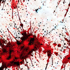 blood spatter, red splashes, crimson drops, black dots, white background, abstract pattern, dripping effect, splatter design, horror theme, gothic style, halloween fabric,, fabric panel, dramatic contrast, paint splashes, forensic pattern, dark aesthetic, spooky motif, theatrical design, crimson stains