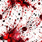 blood red, crimson, black, white, splatter pattern, drips, abstract design, horror themed, gothic style, dramatic contrast,, fabric panel, halloween fabric, spooky motif, paint splash effect, irregular shapes, intense colors, dark aesthetic, theatrical design